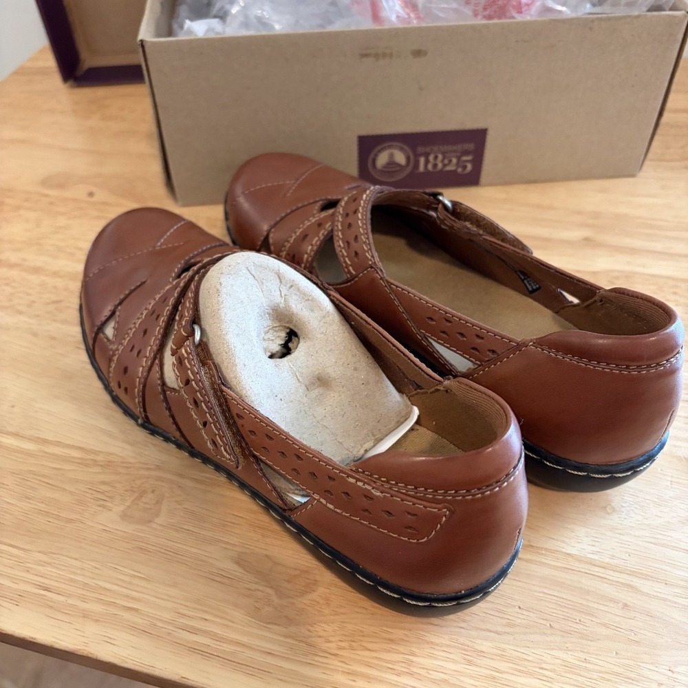 Clark Bendables Ashland Spin Brown Tan Leather 6.5m Adjust Comfort Cottagecore - Picture 2 of 6